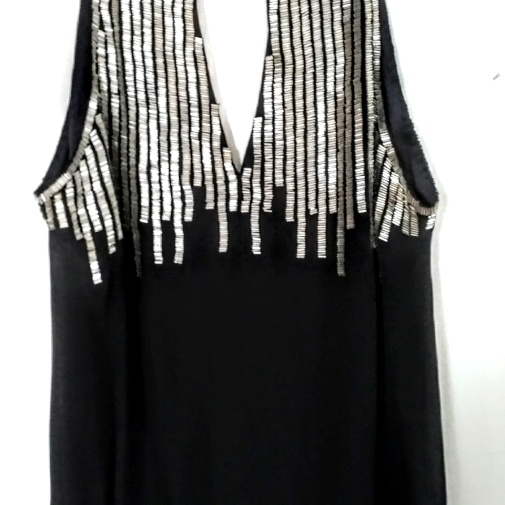 100% SILK DRESSY EVENING TOP WITH EXQUISITE BEADWORK, SIZE M